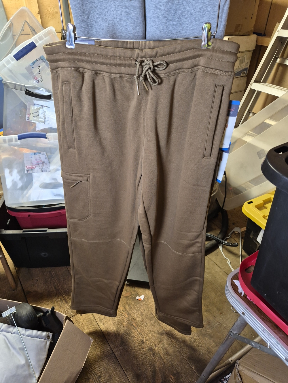 Men's Brown Fleece Jogger Sweatpants with Zippered Pocket Bin 49